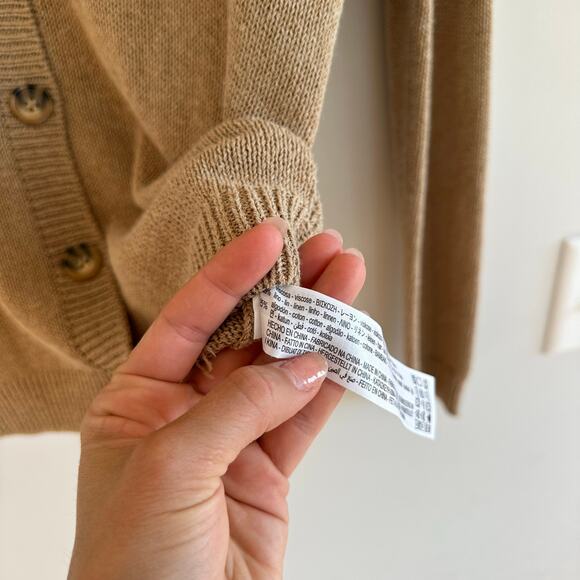 Zara Linen Blend Distressed Knit Button Front Cardigan Sweater Brown M - Picture 6 of 8